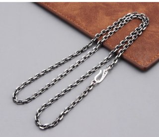 S925 Sterling Silver Vintage Horsewhip Necklace Women's Thai Silver Aged Fashion Personalized Hip-hop Trend Men's Necklace Sweat