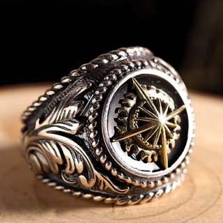 S925 sterling silver vintage Thai Silver Men's fashion domineering Sun Guteng totem grain ethnic atmosphere index ring